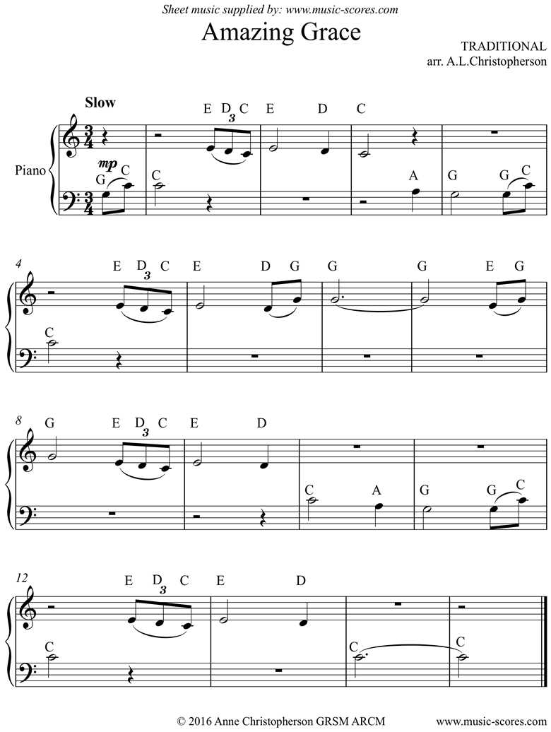 Front page of Amazing Grace: Piano: easy sheet music