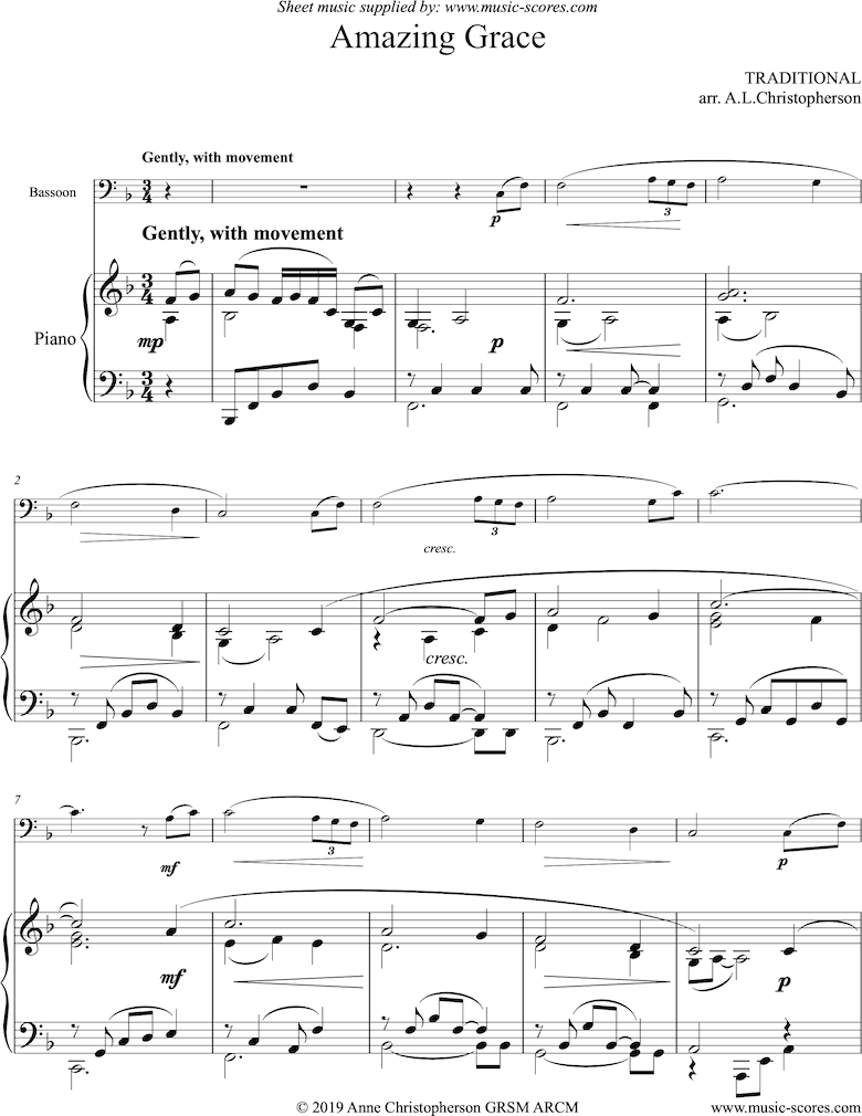 Amazing Grace: Bassoon and Piano by Traditional