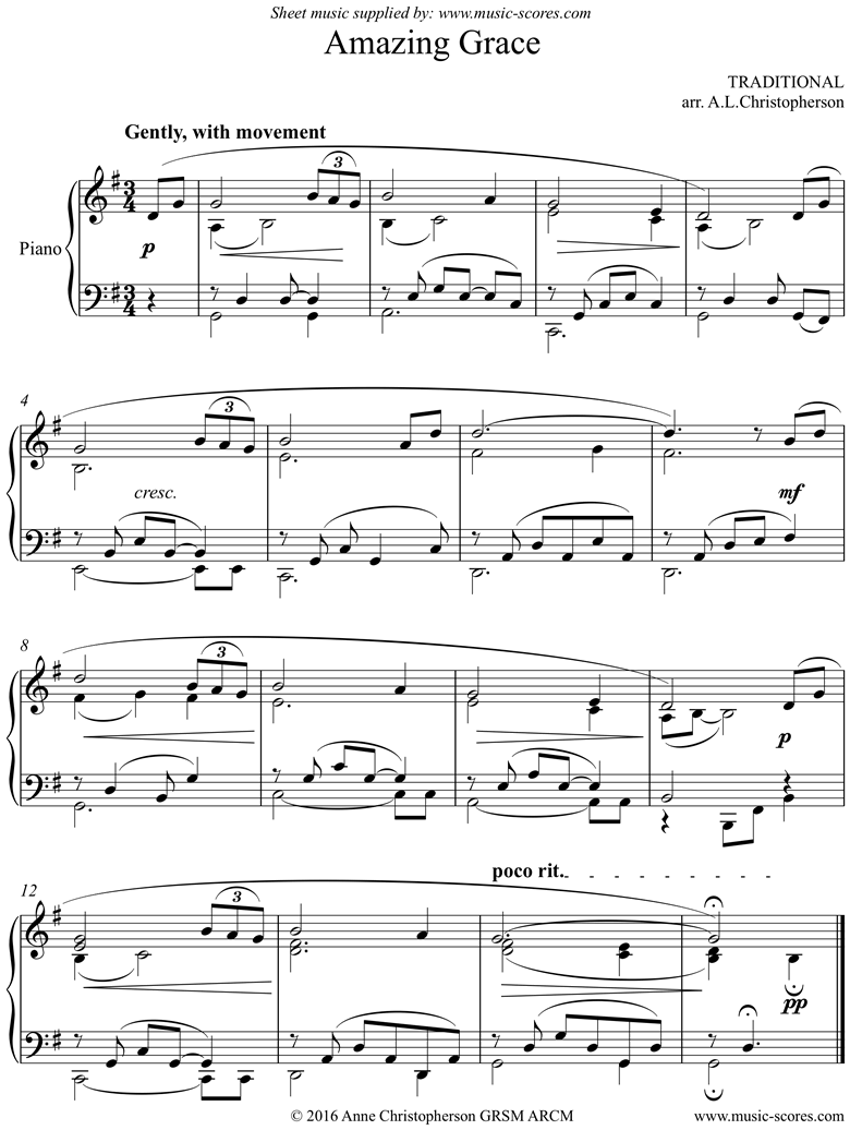 Front page of Amazing Grace: Piano sheet music