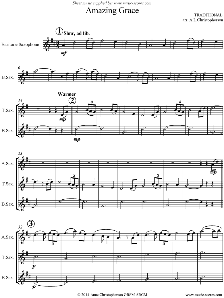 Amazing Grace: Sax 4: 5 mins by Traditional