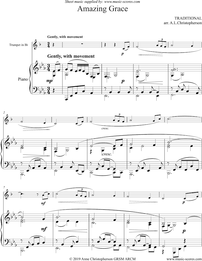 Amazing Grace: Trumpet and Piano by Traditional