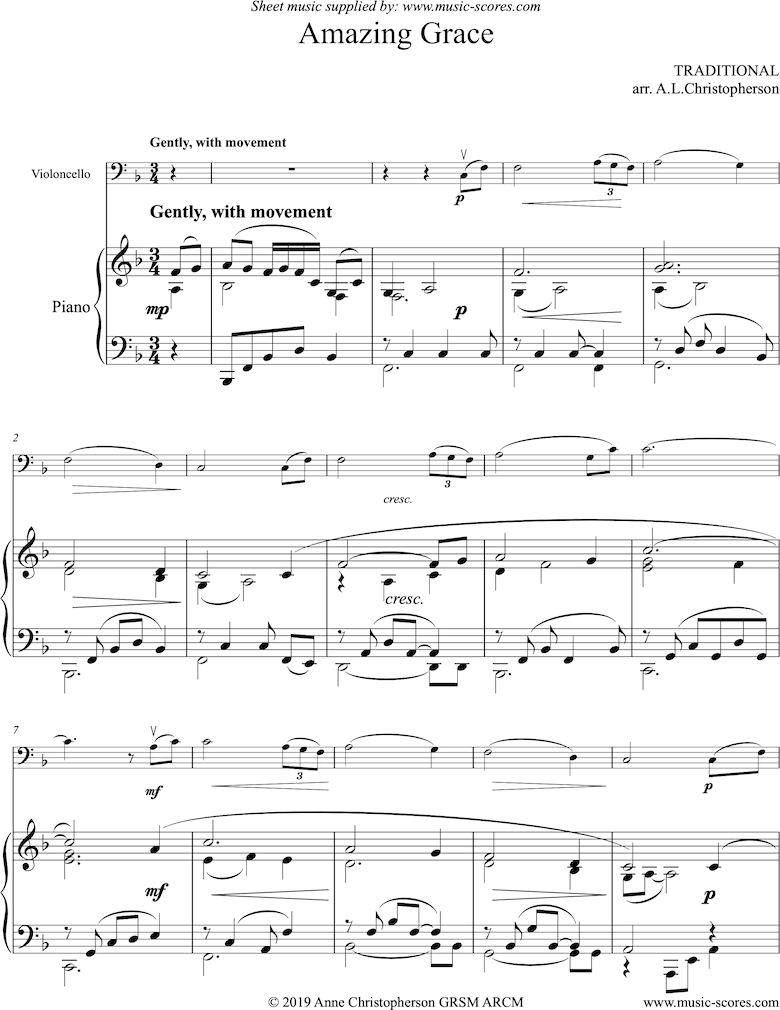 Amazing Grace: Cello and Piano by Traditional