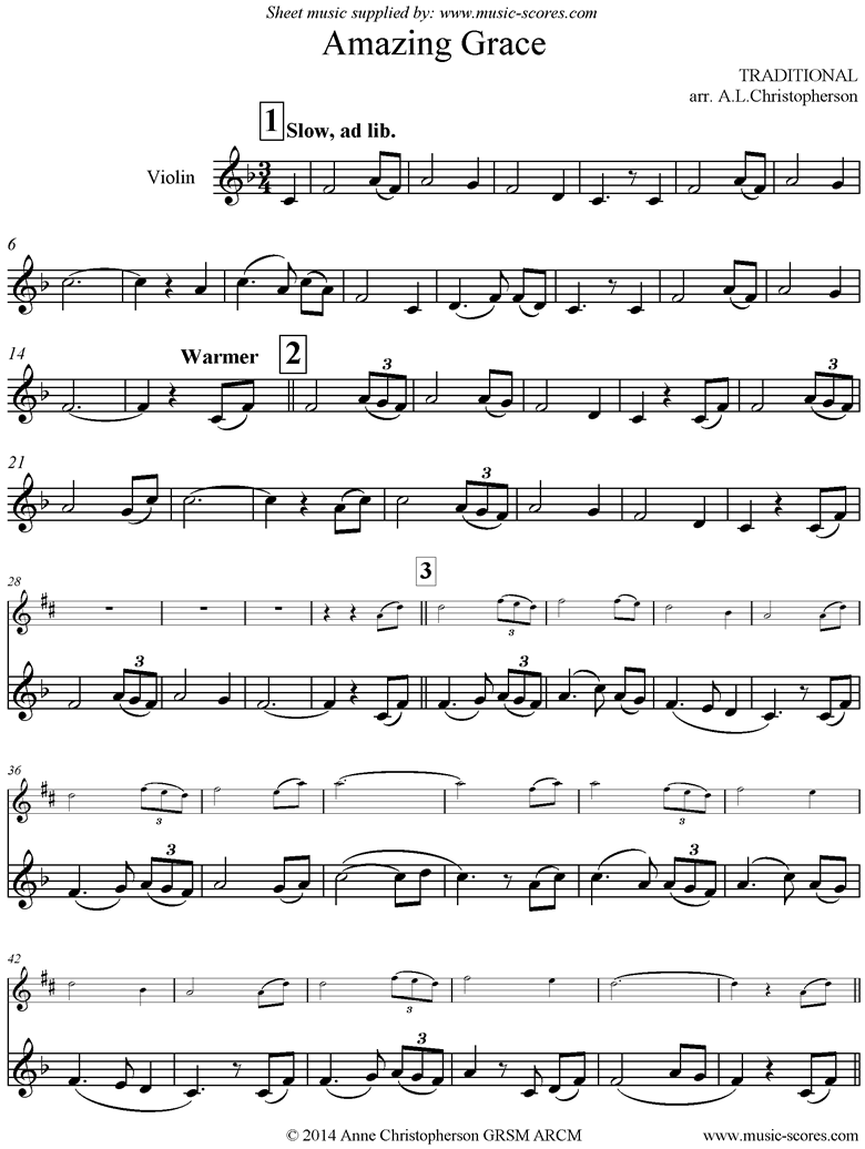 Front page of Amazing Grace: solo Violin: 7 mins sheet music