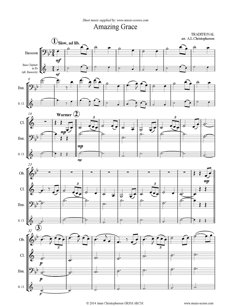 Front page of Amazing Grace: Wind 4: 5 mins sheet music