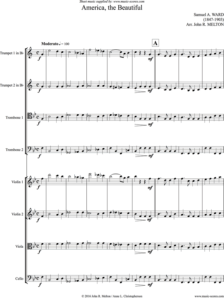 Front page of America: Brass Quartet and String Quartet sheet music