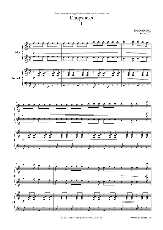 Front page of Chopsticks Version 1 sheet music