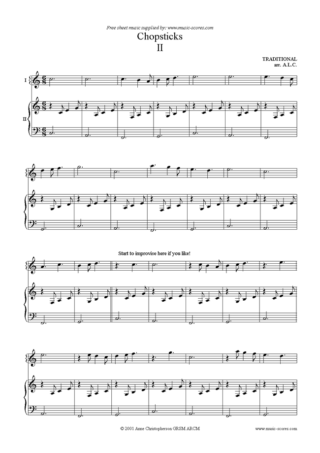 Front page of Chopsticks Version 2 sheet music