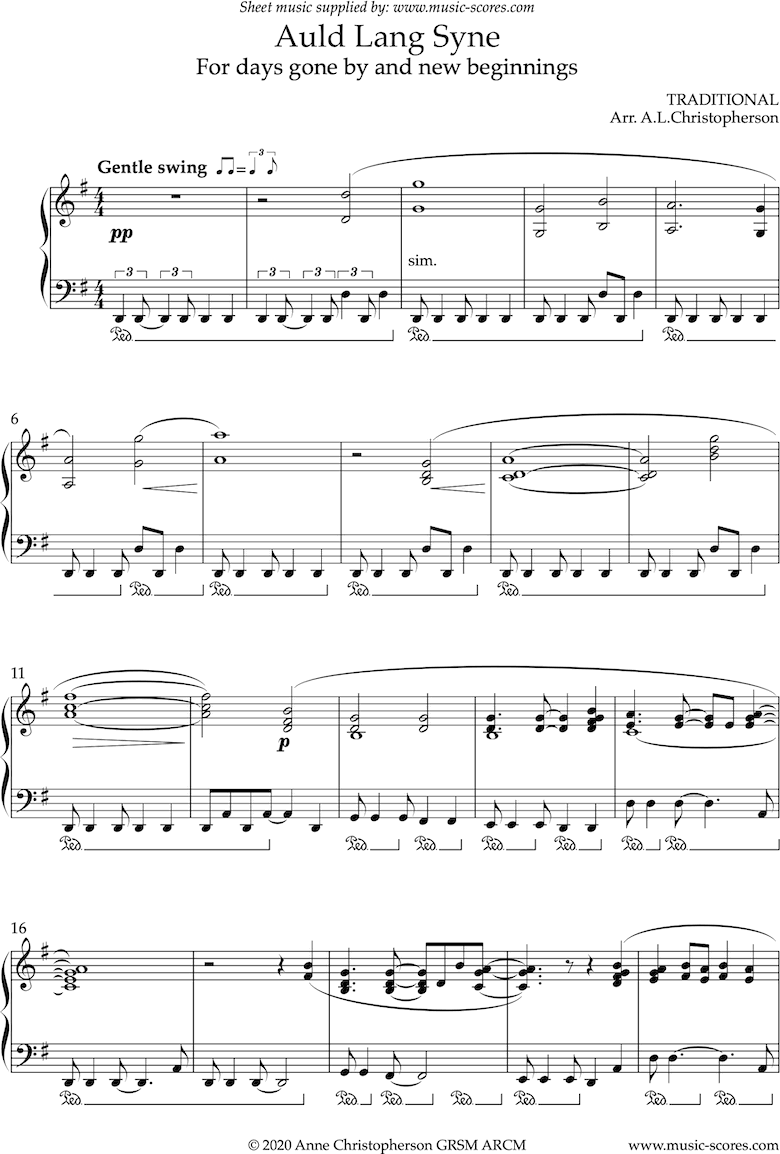 Front page of Auld Lang Syne: Piano improvisation sheet music