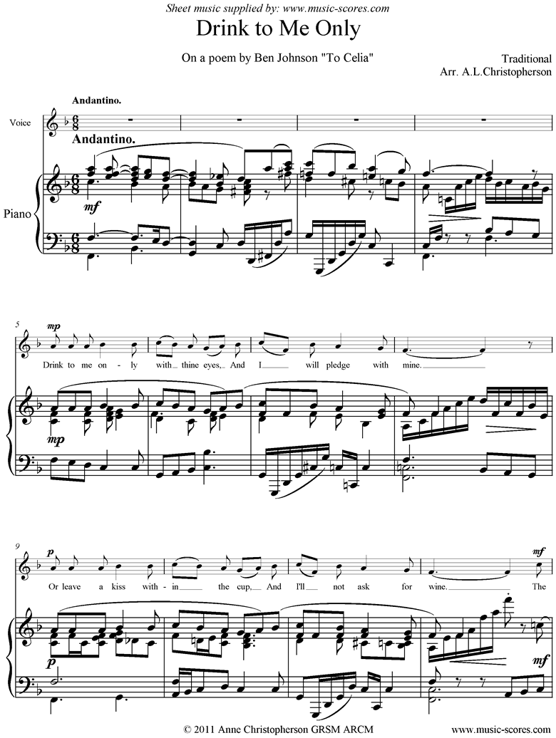 Front page of Drink to Me Only: Voice sheet music