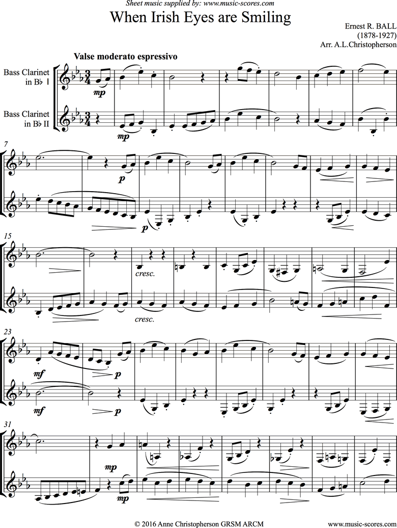 Front page of When Irish Eyes are Smiling: 2 Bass Clarinets sheet music