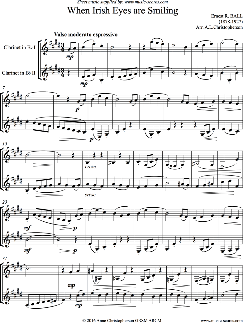 When Irish Eyes are Smiling: 2 Clarinets by Traditional