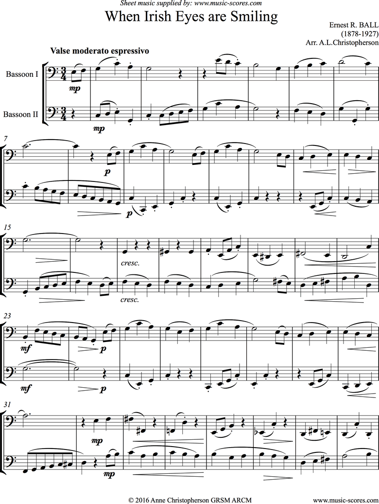 When Irish Eyes are Smiling: 2 Bassoons by Traditional