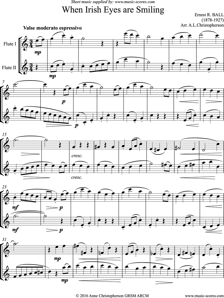 When Irish Eyes are Smiling: 2 Flutes by Traditional