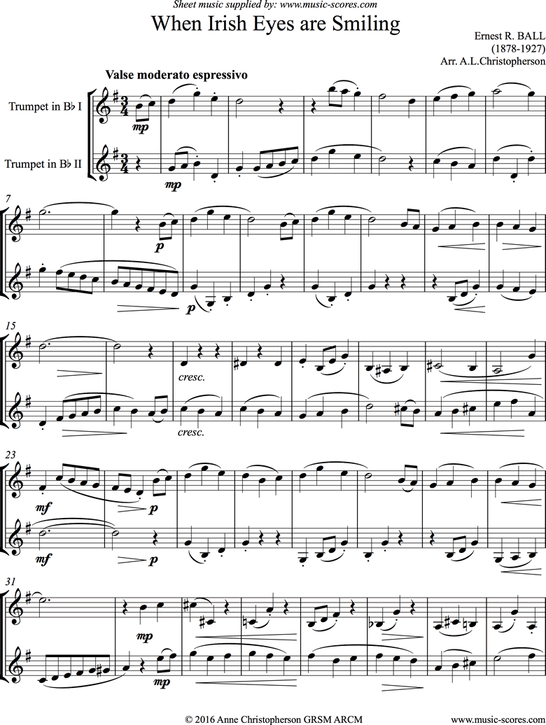 When Irish Eyes are Smiling: 2 Trumpets by Traditional