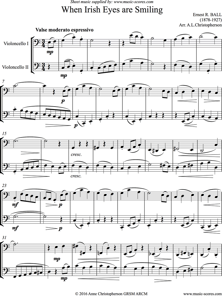Front page of When Irish Eyes are Smiling: 2 Cellos sheet music