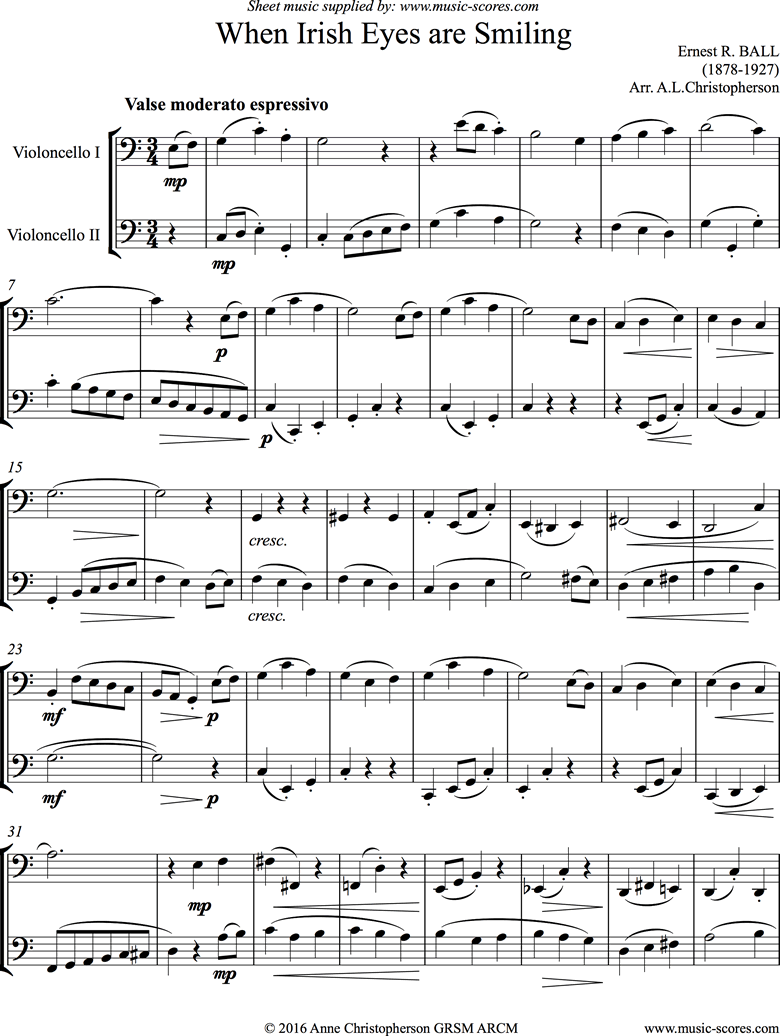 When Irish Eyes are Smiling: 2 Cellos by Traditional