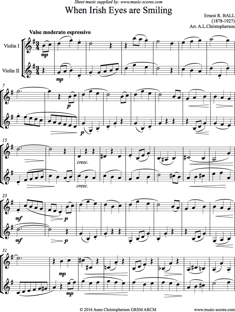 When Irish Eyes are Smiling: 2 Violins by Traditional