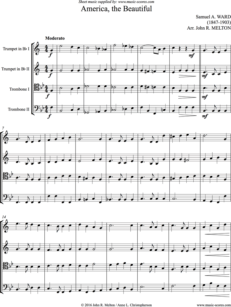 Front page of America, the Beautiful: Brass Quartet sheet music