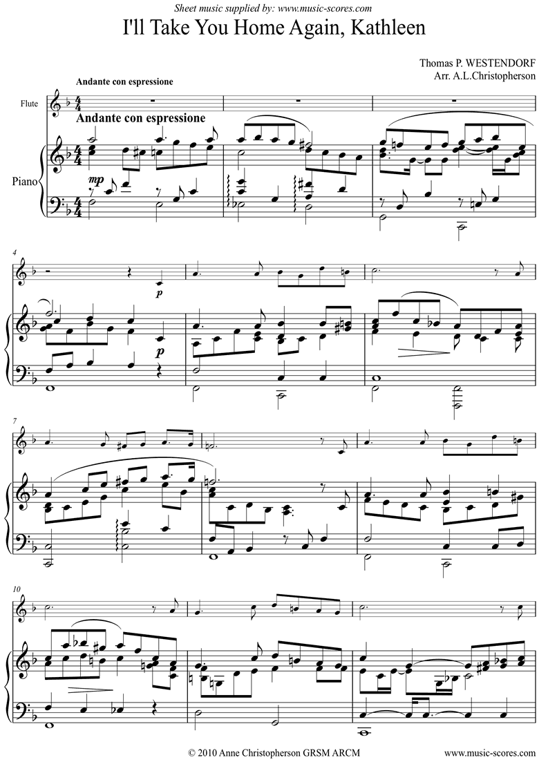 Front page of I will Take you Home Kathleen: Flute sheet music