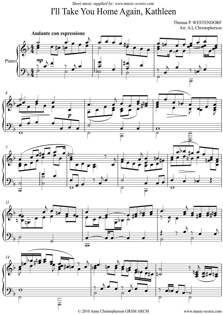 Front page of I will Take you Home Kathleen: Piano sheet music