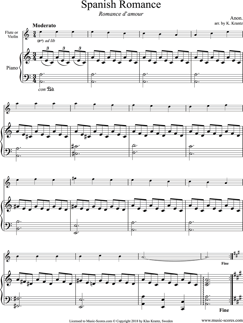 Spanish Romance: Flute: A minor by Traditional