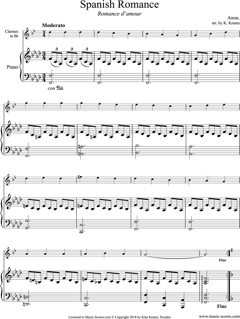 Spanish Romance: Clarinet: G minor by Traditional