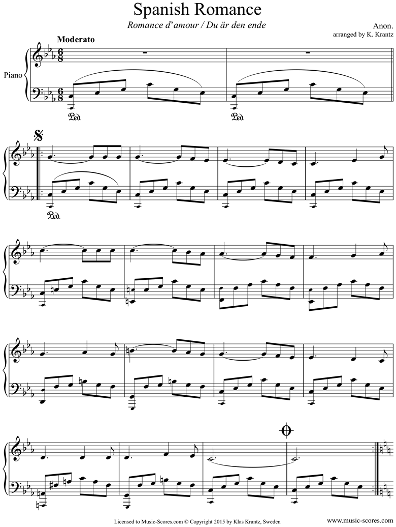 Front page of Spanish Romance: Piano sheet music