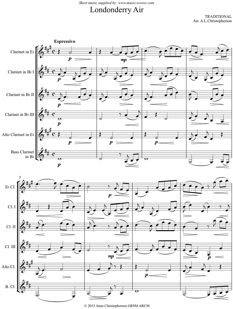 Front page of Danny Boy: I Cannot Tell: Londonderry Air: Clarinet sextet sheet music