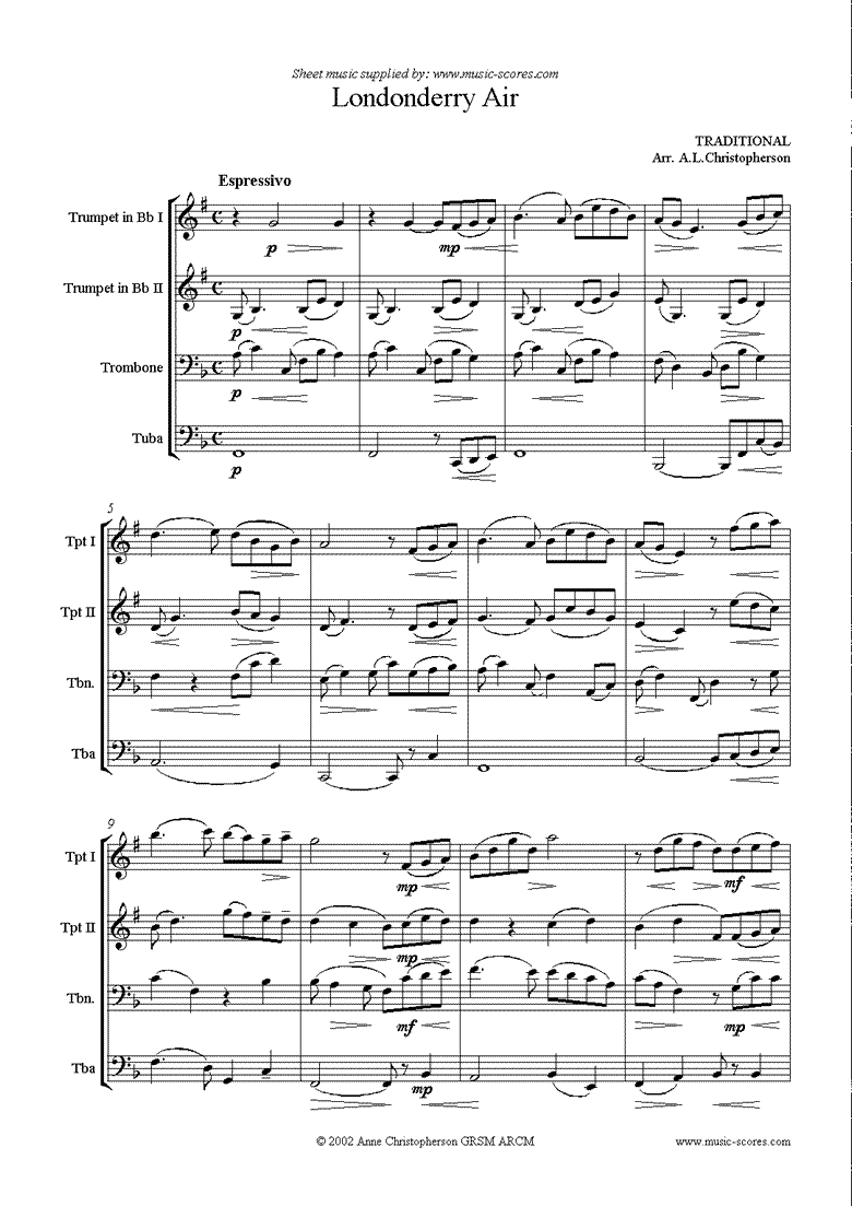 Front page of Danny Boy: I Cannot Tell: Londonderry Air: 2 Trumpets, Trombone and Tuba sheet music