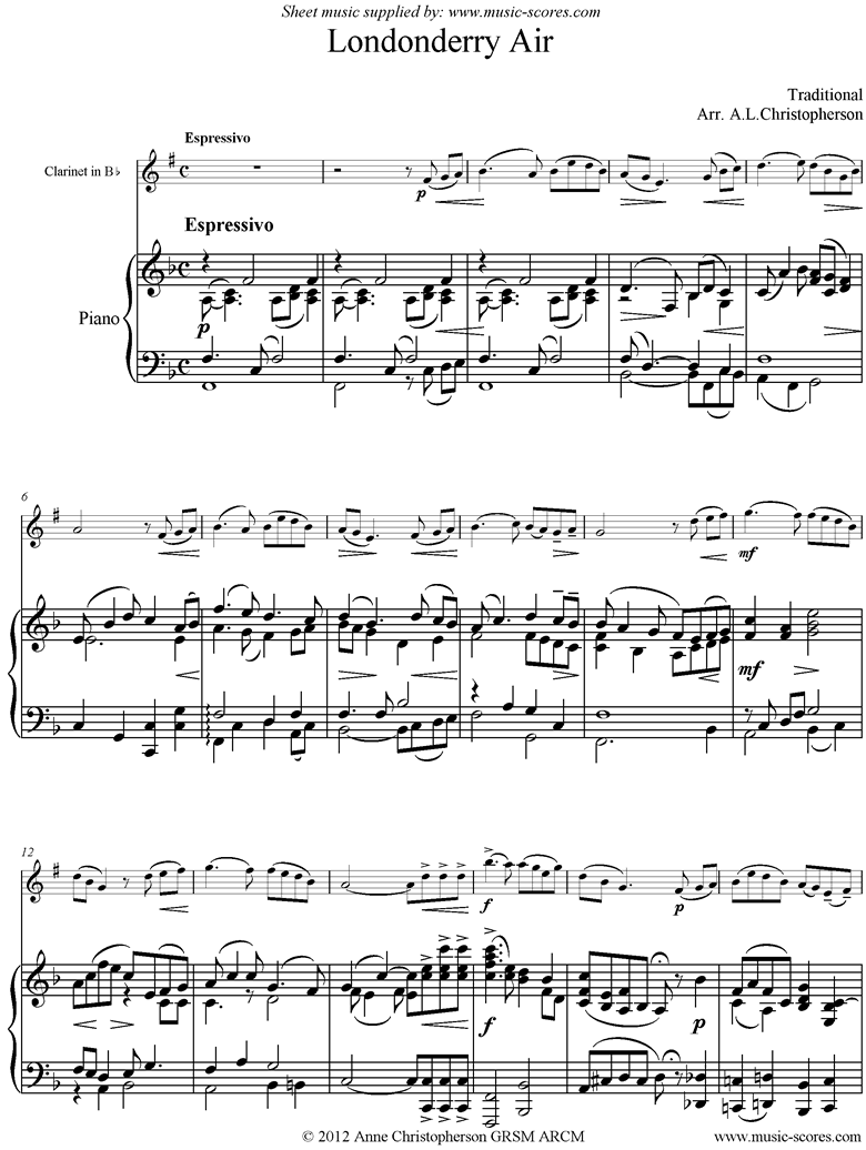 Danny Boy: I Cannot Tell: Londonderry Air: Clarinet and Piano by Traditional