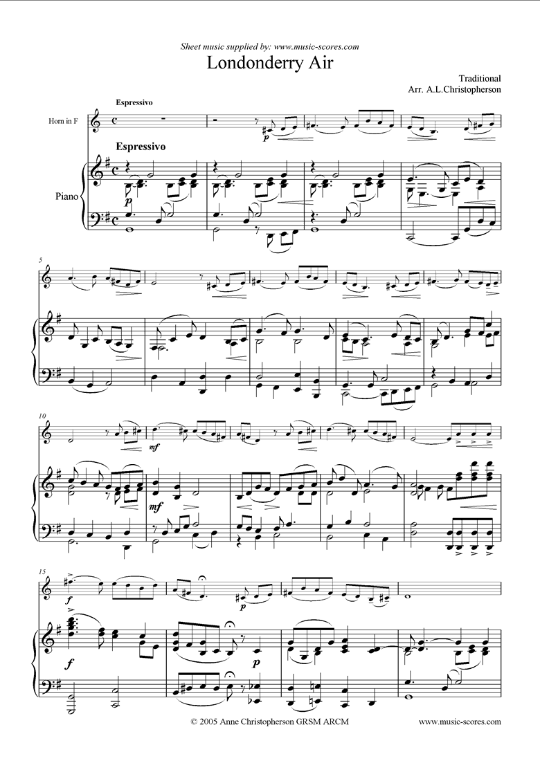 Front page of Danny Boy: I Cannot Tell: Londonderry Air: French Horn and Piano sheet music