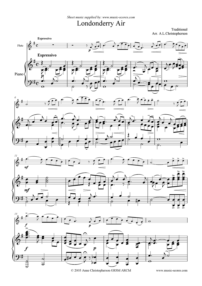 Danny Boy: I Cannot Tell: Londonderry Air: Flute and Piano by Traditional