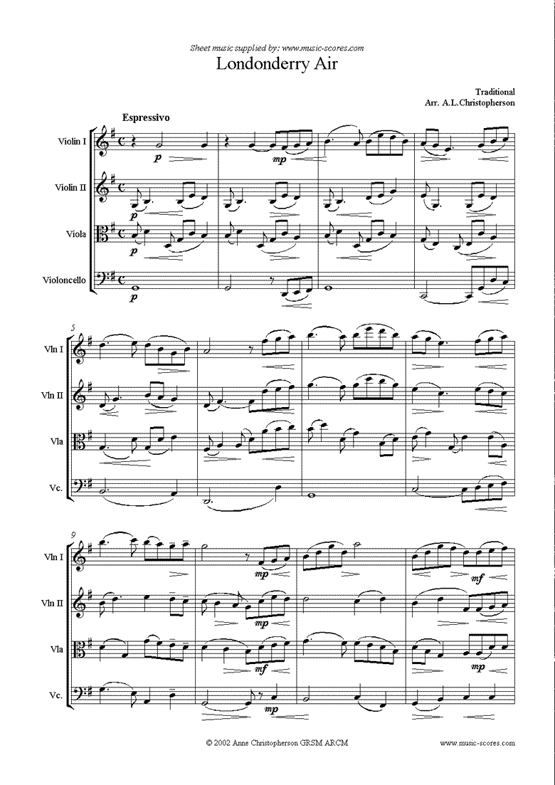 Danny Boy: I Cannot Tell: Londonderry Air: 2 Violins, Viola, Cello by Traditional