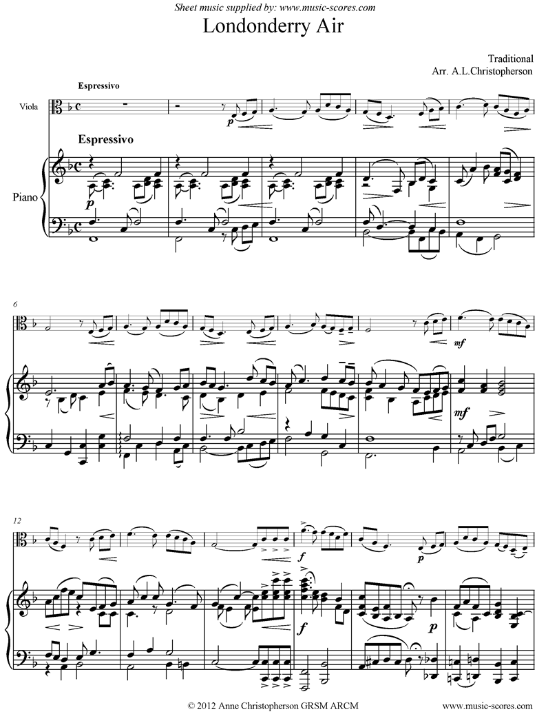 Front page of Danny Boy: I Cannot Tell: Londonderry Air: Viola and Piano sheet music