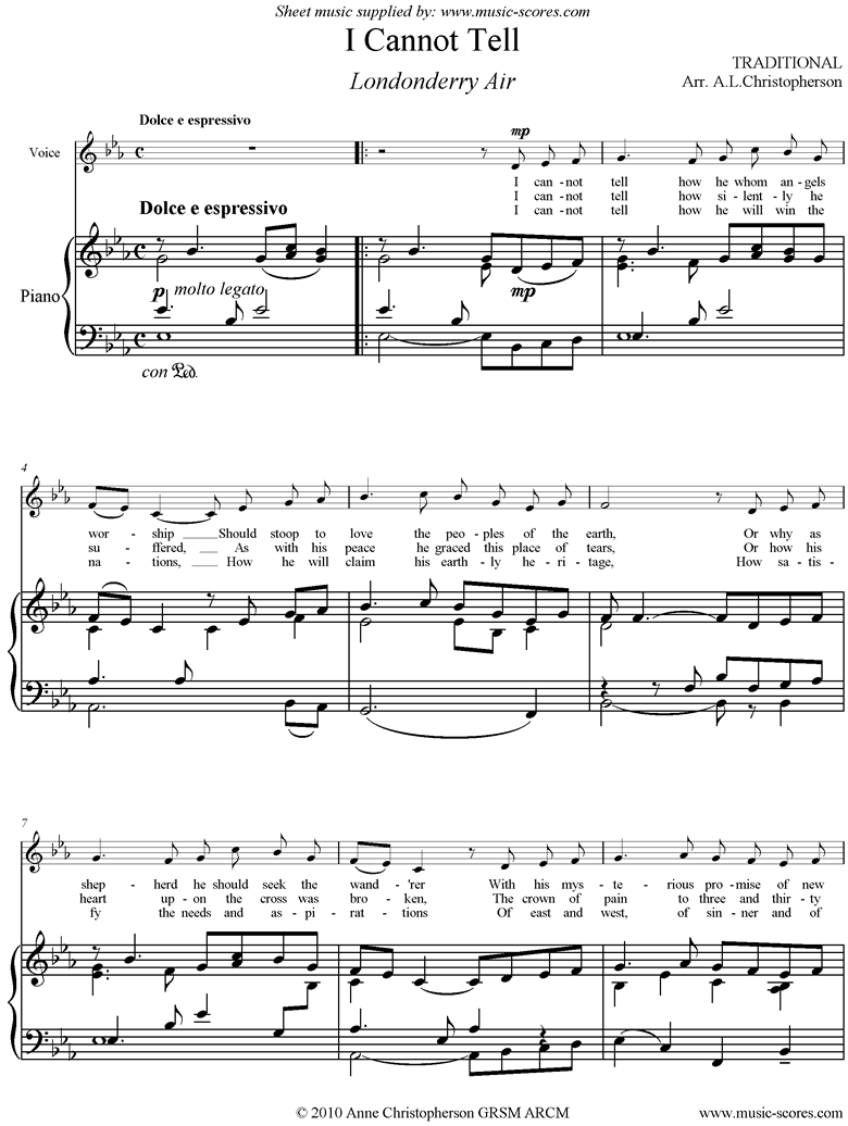 Front page of Danny Boy: I Cannot Tell: Londonderry Air: Voice: Eb sheet music