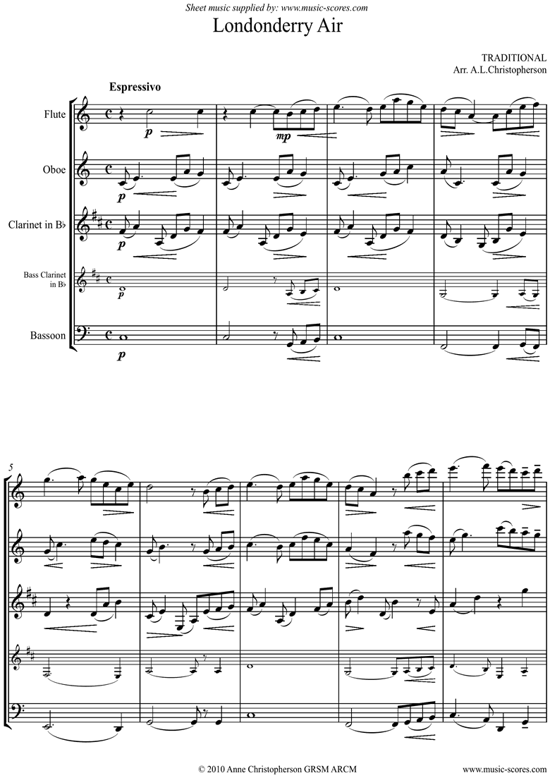 Danny Boy: I Cannot Tell: Londonderry Air: Flute, Oboe, Clarinet, Bassoon by Traditional