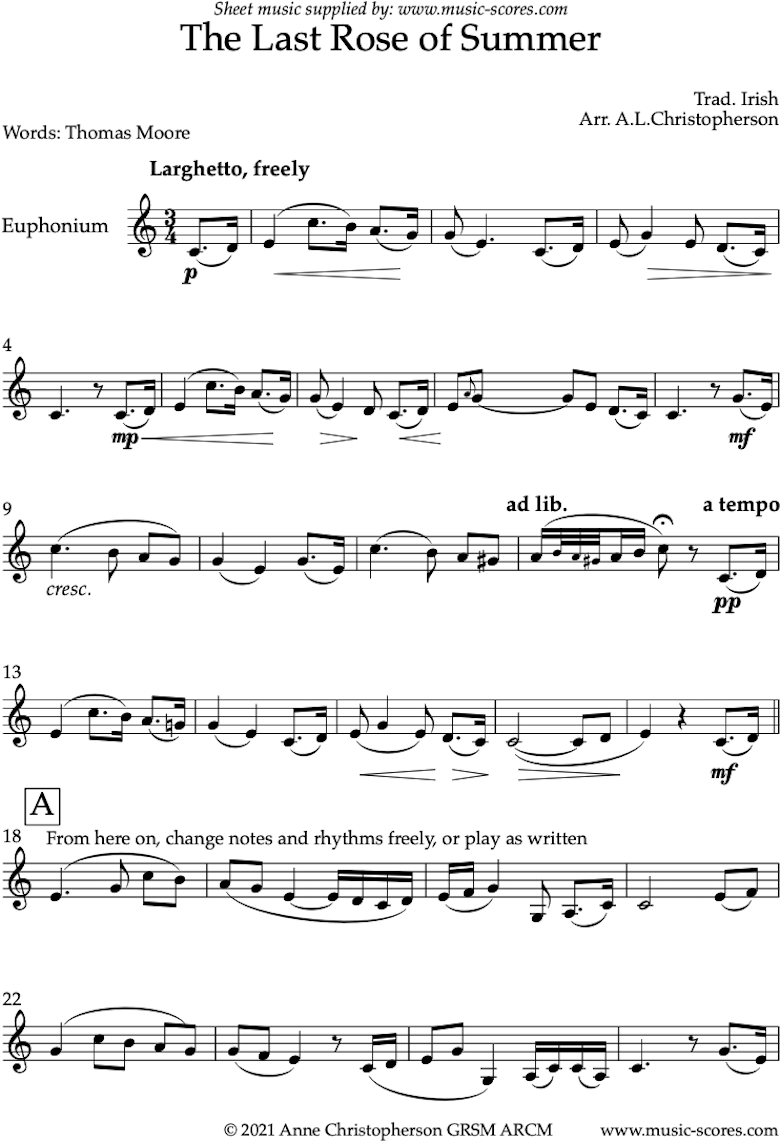 Front page of The Last Rose of Summer: Solo Euphonium sheet music