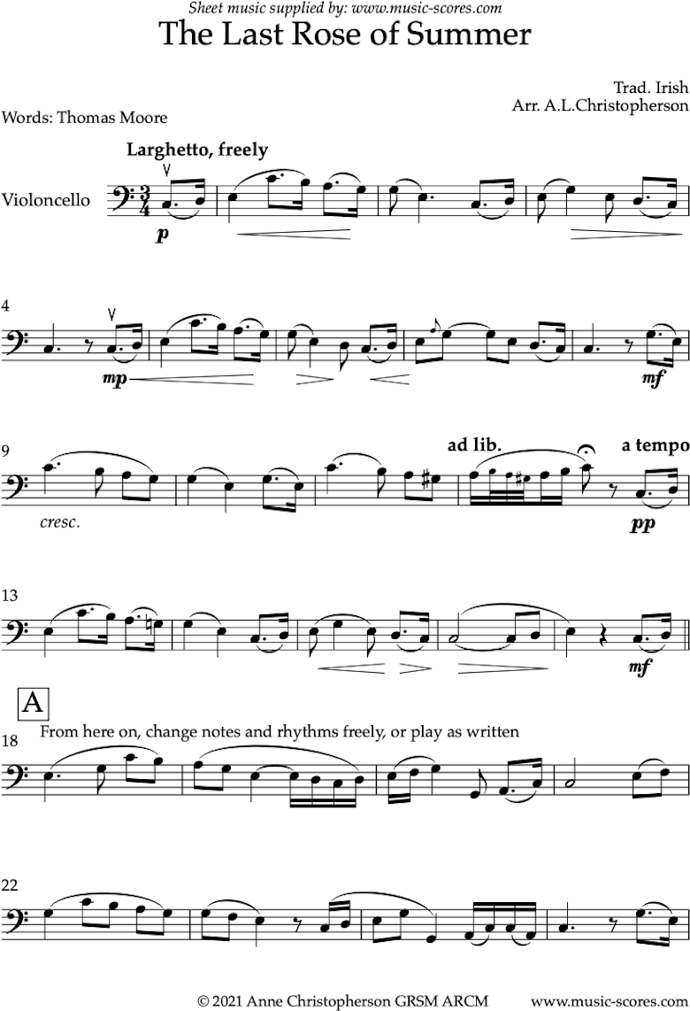 Front page of The Last Rose of Summer: Solo Cello sheet music