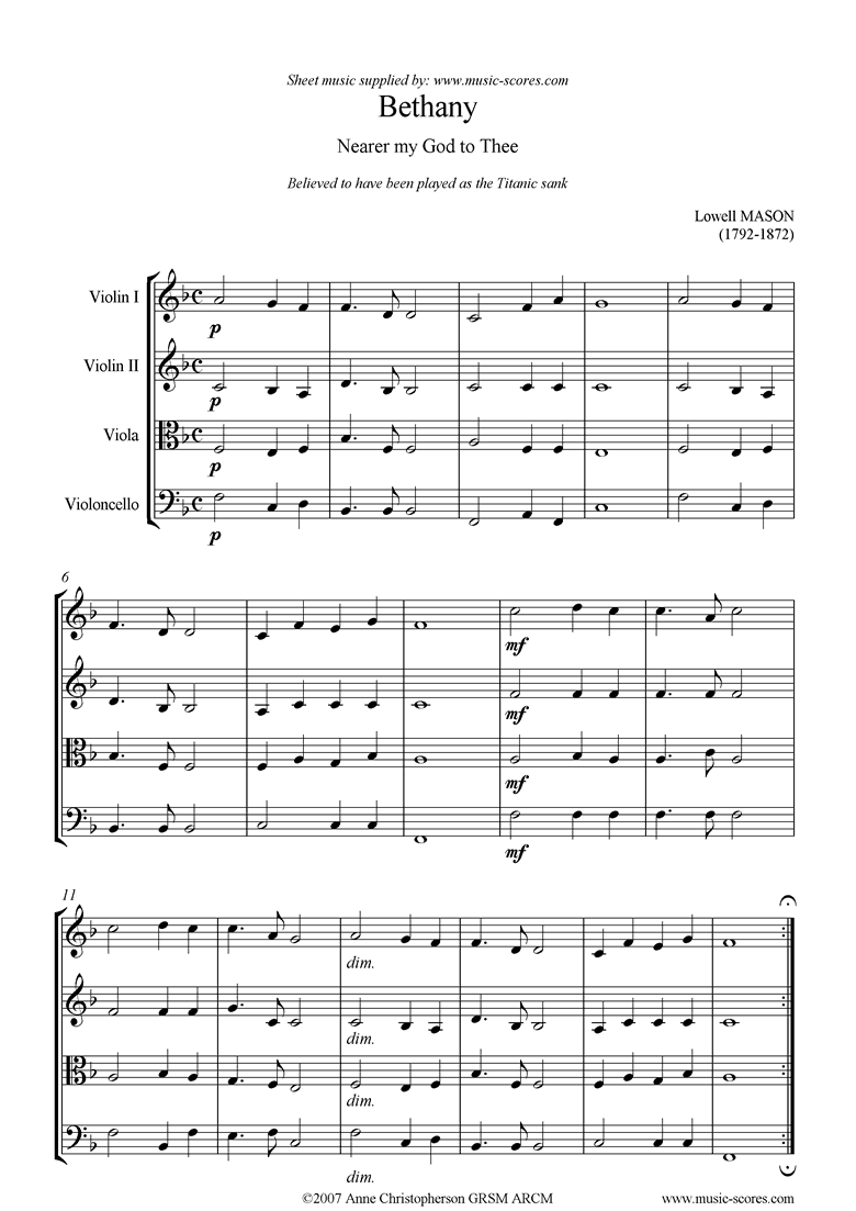 Front page of Mason: Nearer my God to thee: Bethany sheet music