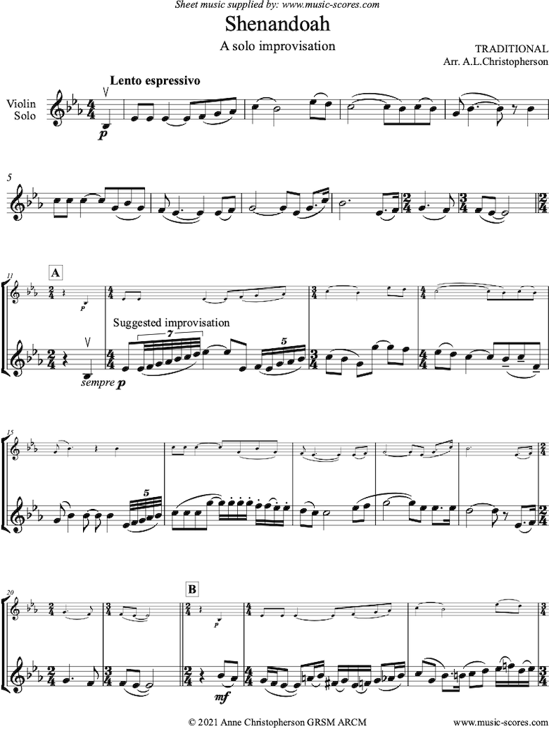 Traditional. Shenandoah Solo Violin classical sheet music