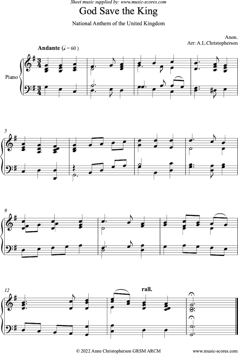 Front page of UK National Anthem: God Save the King: God Save the Queen sheet music