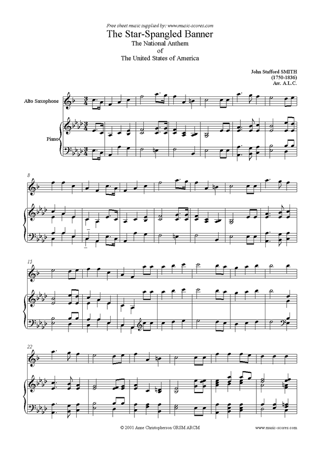 Front page of The Star Spangled Banner: Alto Sax sheet music