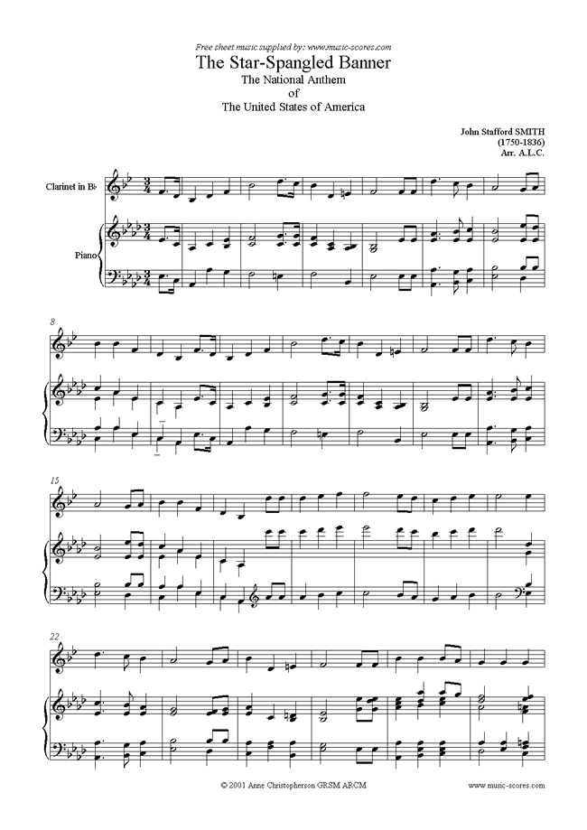 Front page of The Star Spangled Banner: Clarinet sheet music