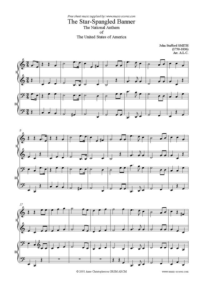 Front page of The Star Spangled Banner: Piano Duet sheet music