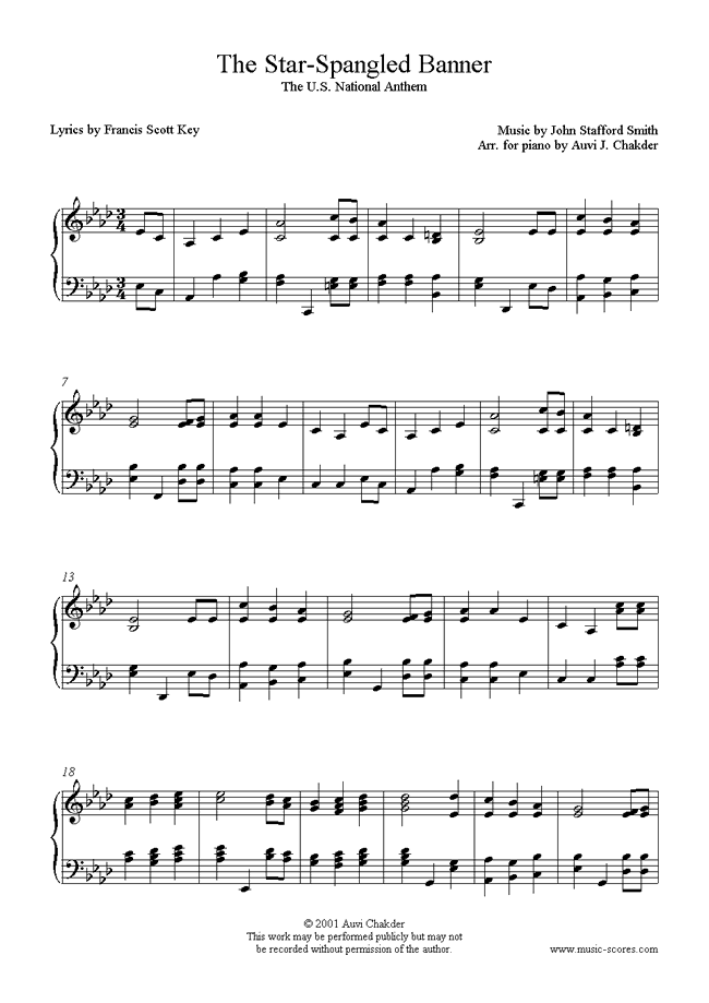 Front page of The Star Spangled Banner: A. Chakder sheet music