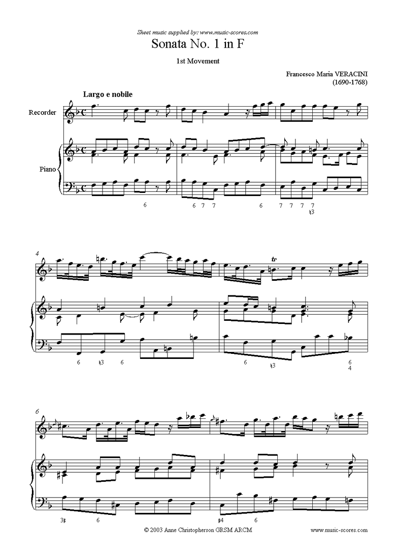 Front page of Sonata Prima: Descant Recorder, Piano sheet music