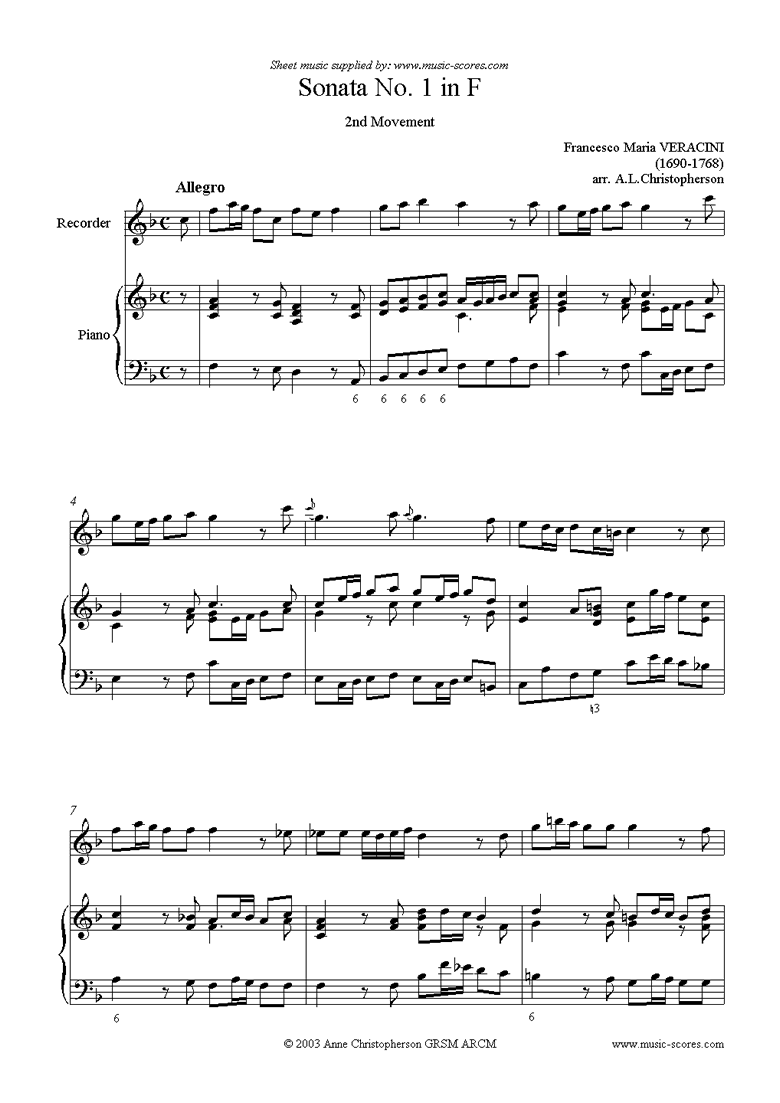 Front page of Sonata Prima: Recorder, PianoDescant  sheet music
