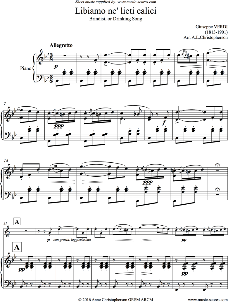 Front page of La Traviata: Brindisi. Trumpet, Piano sheet music