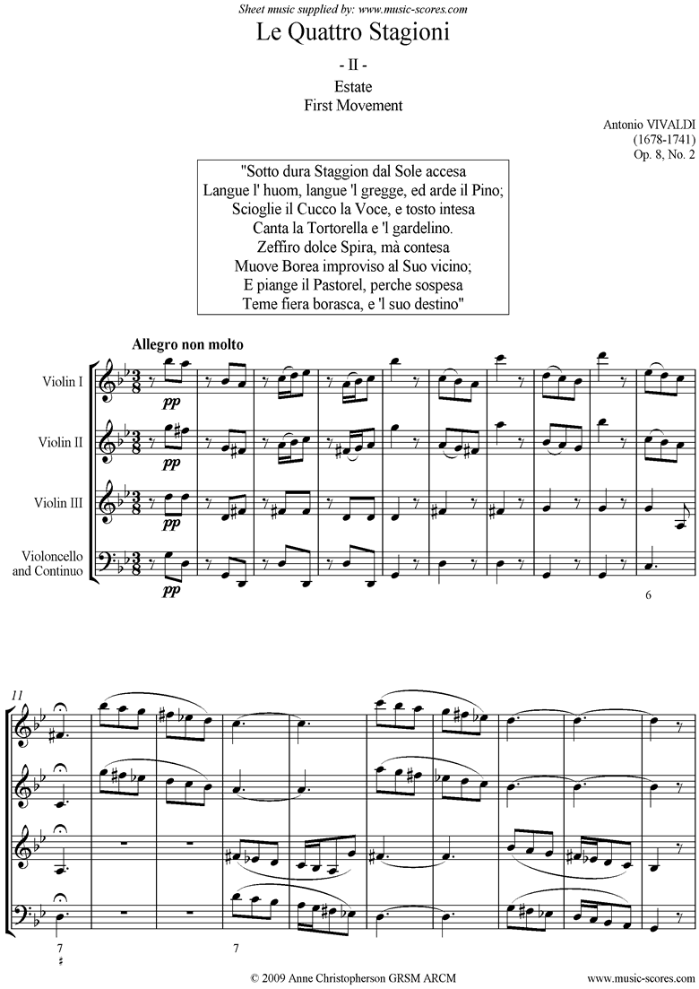 Op.8 No.2: The Four Seasons: Summer: 1st mt 3VnsVc by Vivaldi