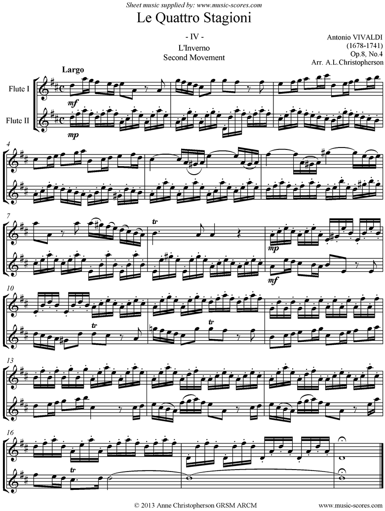 Front page of Op.8 No.4: The Four Seasons: Winter: 2nd mt: 2 Flutes sheet music